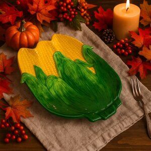 Corn Ceramic Serving Platter Retro Farmhouse Table Decor VTG Kitchen Dish BBQ